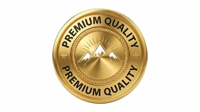 Gold stamp design showing mountain peaks and rope border for high quality product.