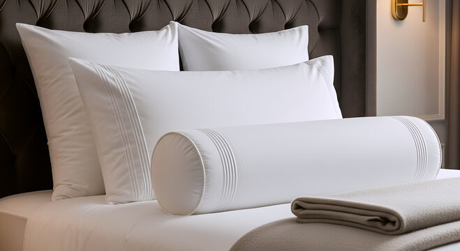 A comfortable bedding set featuring hotel pillows and microfiber bolsters.