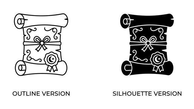 Scroll Set: Two scrolls presented side by side, one an outline version and the other a silhouette version, showcasing elegant designs with ornate patterns and seals.