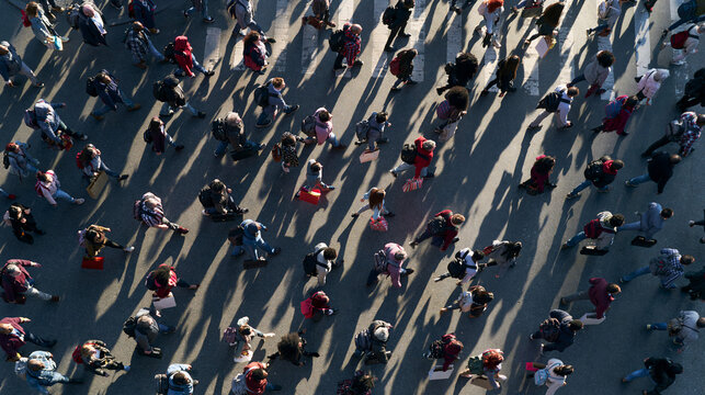 Aerial View Large Crowd Gathered in Public Square