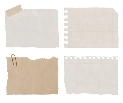 vintage torn paper note collection isolated on transparent background 