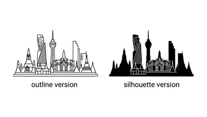 Urban Horizons: A striking graphic displays two distinct renditions of a vibrant cityscape – one an intricate outline, the other a bold silhouette. © mojahedh