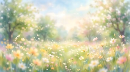 Fototapeta premium Soft-Focus Artistic Background of a Blooming Spring Glade at Sunset 