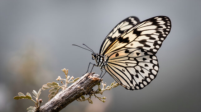 Paper kite butterfly perched on a dry branch with blurred background