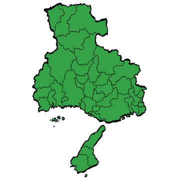 兵庫県地図 市町村区分 緑色 筆タッチ 和風 西日本 / A brushstroke map of Hyogo Prefecture / green