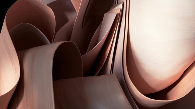 Flowing layers of bent wood create a contemporary abstract design inspired by craftsmanship, architecture, and organic forms.