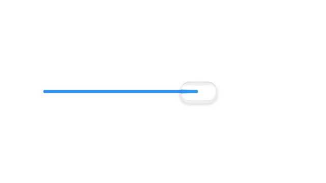 Elegant liquid glass style slider bar animation with smooth 120fps motion. Blue progress indicator moving across translucent glass track. Modern minimalist UI element perfect for websites, apps, video