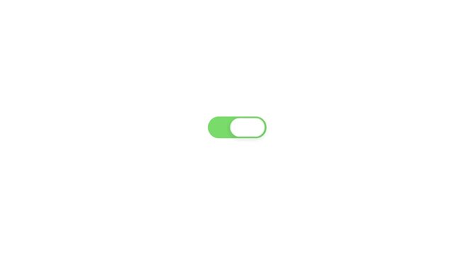 Smooth animated toggle switch with premium liquid glass effect. Green active state with elegant translucent glass design and soft shadow. Perfect for UI/UX demonstrations, app prototypes, modern inter