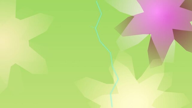 Abstract floral design with overlapping geometric flower shapes in gradient green pink and white colors creating a fresh spring pattern
