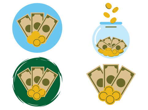 Financial Savings and Investment Icon Set with Cash and Coins