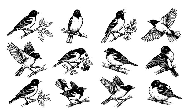 Vintage Baltimore Oriole Bird Drawing Vector Collection for Nature and Wildlife Design