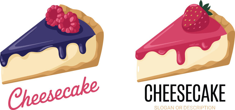 Cheesecake Slice Logo Design Set with Berry Topping Illustration for Bakery Dessert and Cafe Branding