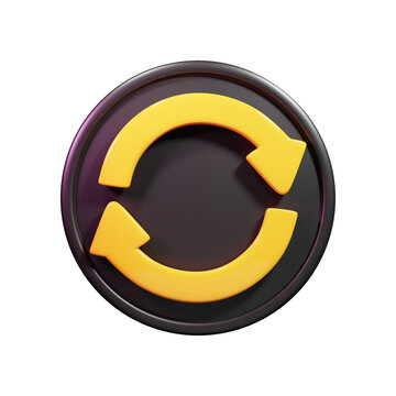Black circular button with a yellow double arrow symbol indicating refresh