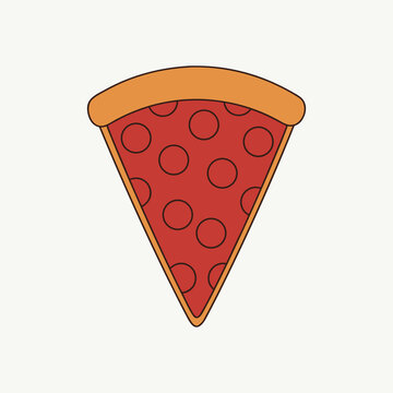 Symmetrical Triangle Pepperoni Pizza Slice Flat Cartoon Emblem