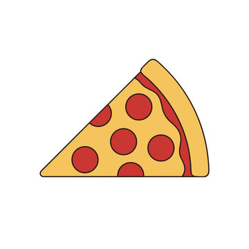 Outlined Savory Pizza Wedge Cartoon Sticker Comfort Food Design Vector