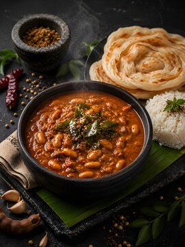 Traditional South Indian mochai kulambu field bean curry with parotta