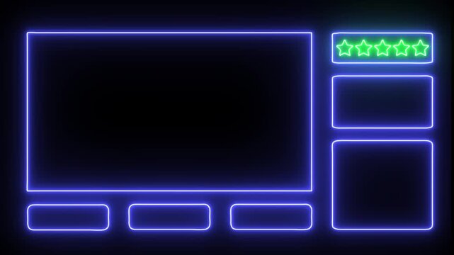 Intermission stream overlay animation with neon sign design, looping frame and chat box hud border elements for live streaming visuals