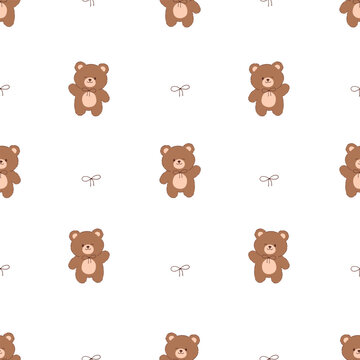 Cute seamless pattern with teddy bears and bows