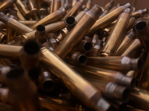 close up of a .300 Win Mag shell casings. 