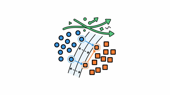 Abstract illustration of data classification and decision boundary