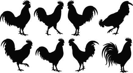 Rooster Silhouette Collection Set with Farm Chicken and Cockerel Vector Illustration Designs ©  Reza Artify Lab