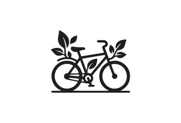 Fototapeta premium Eco-friendly bicycle icon with growing leaves, green transport concept vector, sustainable urban mobility symbol for environmental branding