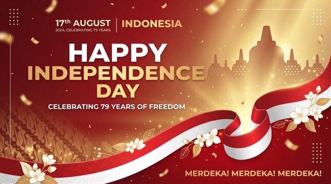 "Happy Indonesia Independence Day 2026 Poster, HUT RI Celebration Banner with Batik Pattern, 17 Augusts National Illustration"