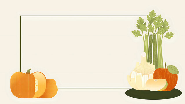 Vibrant Autumn Harvest Frame Featuring Fresh Wholesome Vegetables and Fruits, Perfect as a Healthy Eating Banner Background
