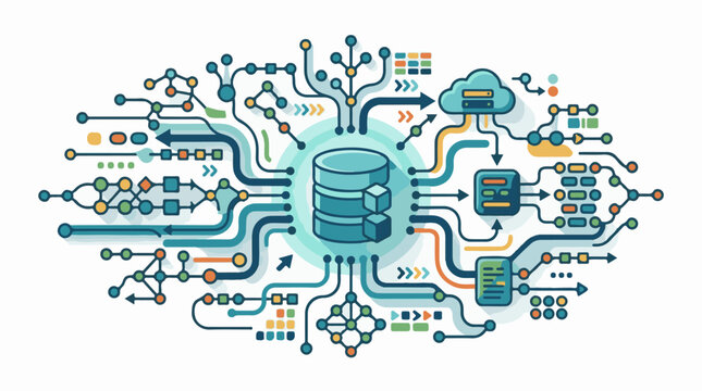 Abstract network of data connections and processing nodes