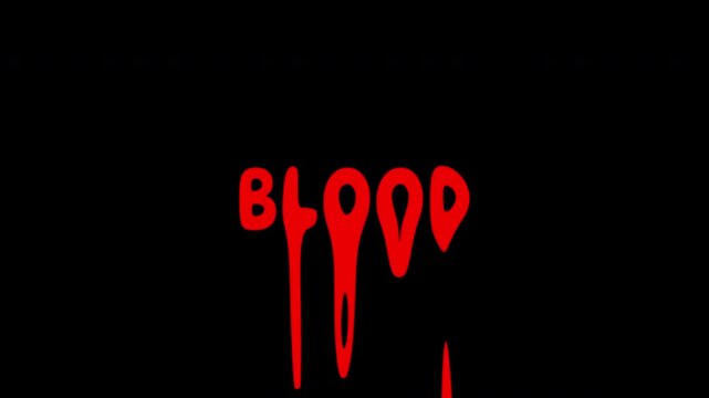 4K video of dripping blood text on black background