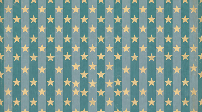 Teal and light blue striped background with a repeating pattern of yellow stars, conveying a retro or festive theme