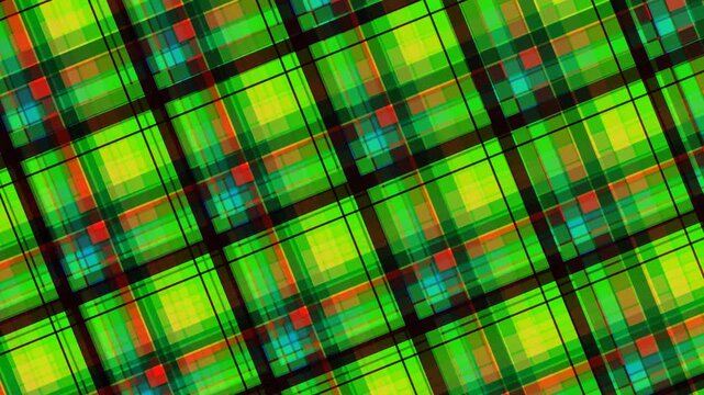 Abstract overlapping green plaid pattern creating a modern and vibrant checkered design with geometric precision and visual texture