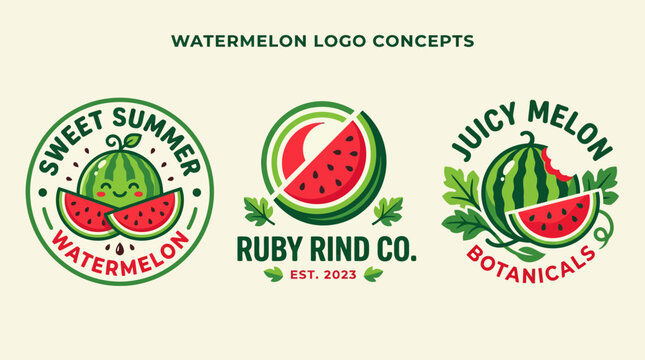 Watermelon Logo Concepts: Sweet Summer, Juicy Melon, Ruby Rind Co. - Fresh Fruit Emblem Designs