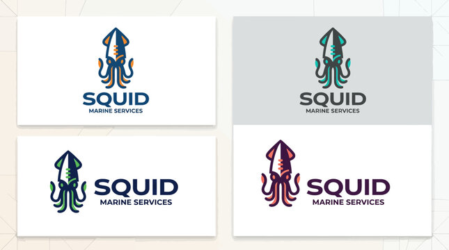 Modern Squid Logo Design for Marine Services, Nautical Business Identity, Vector Illustration