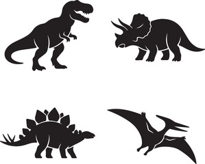Dinosaur Silhouette Icon Collection with Tyrannosaurus Triceratops Stegosaurus and Pterodactyl Vector Illustration © MOHAMMAD KAOSHER