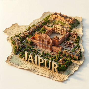 3D Miniature Map of Jaipur, Rajasthan, India 