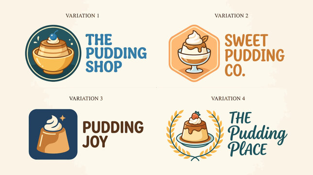 Pudding Shop Logo Variations: Sweet Dessert Branding Ideas for Cafes and Bakeries