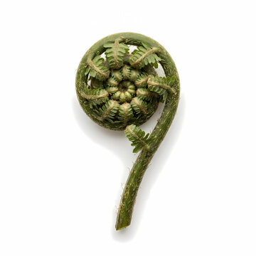 Fresh Fiddlehead Fern Frond Curled Into A Spiral Shape Showing Natural Growth Patterns Of A Woodland Plant That Is Often Used In Culinary Recipes And Represents The Awakening Of Springtime Life