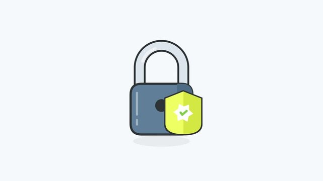 Editorial vector illustration of a locked padlock with a green security shield icon representing cyber safety and data protection
