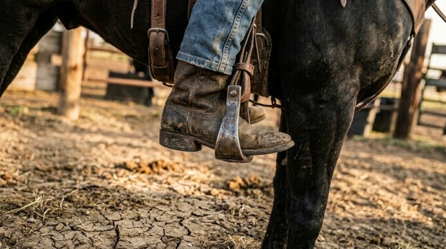 This is a close up of a boot in a stirrup beside a horse.