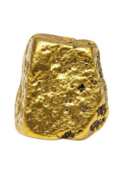 A single raw gold nugget with a rough texture isolated on a plain surface for wealth concepts