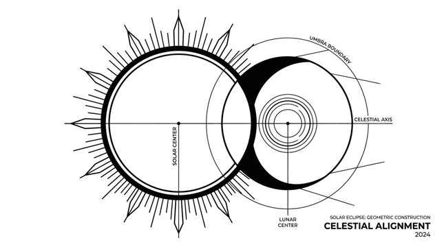 Celestial Alignment: Sun and Moon Eclipsed in Astronomical Diagram