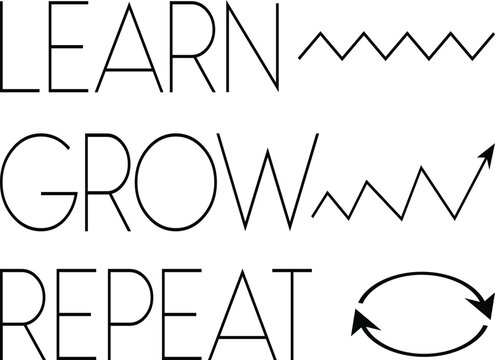 Learn grow repeat text design with arrows and icons