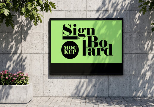 Modern signboard mockup on concrete wall with street shadow
