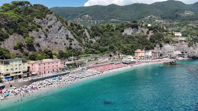 Aerial View Along Fegina Beach in Monterosso al Mare, Italy