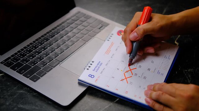 Annual Leave Planning on Calendar, Business Professional Scheduling Vacation and Time Off.