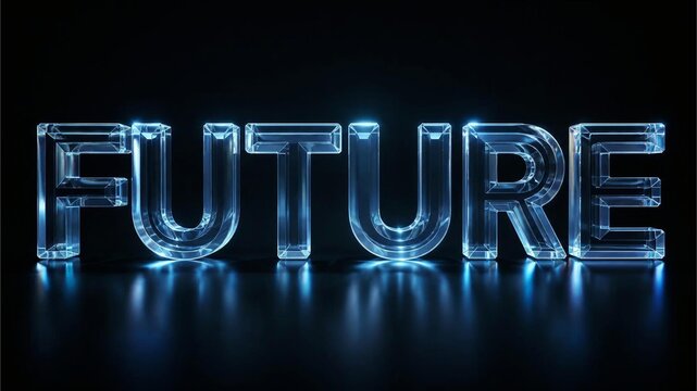 Future word in glowing neon letters. Digital typography concept for modern technology.