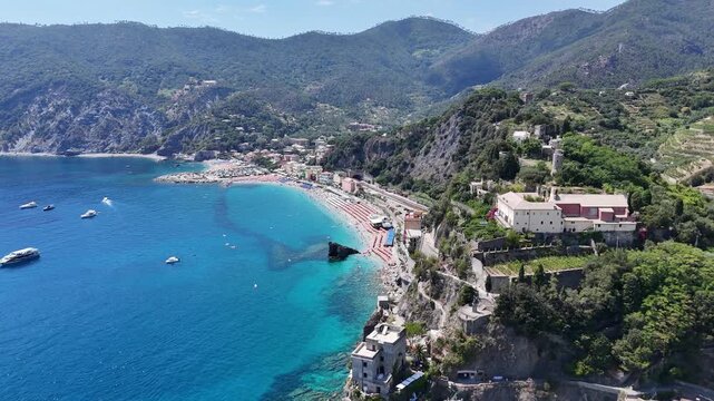 Wide Aerial View of Monterosso al Mare Bay and Coastal Hills