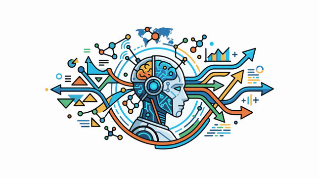 Abstract representation of artificial intelligence and data processing pathways