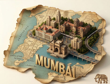 3D Miniature Map of Mumbai City, Maharashtra, India